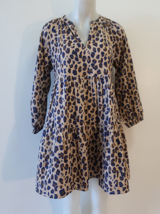 Womens Vineyard Vine Tan Blue (Item- 813) Leopard Print Tiered Mini Dress S - Picture 7 of 11